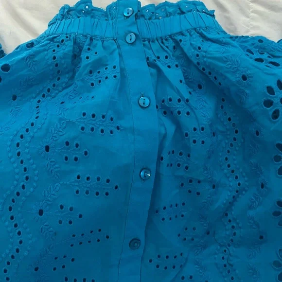 Blue Eyelet Lace Cotton Blouse - Picture 7 of 9